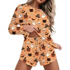 image:imageEkouaer Womens Waffle Knit Pajama Sets Long Sleeve Top and Shorts Matching Lounge Set Loungewear Sweatsuit with PocketsHalloweenpumpkin