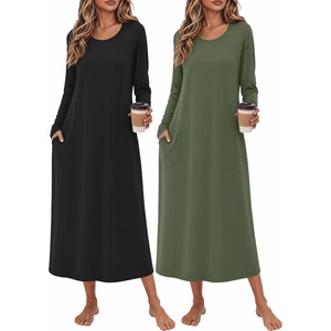 image:imageEkouaer 2 Pack Long Nightgowns for Women Long Sleeve Nightgown with PocketBlackarmy Green