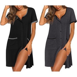 image:imageEkouaer 2 Pack Nightgowns for Women Button Down Houese Dress with PocketsBlackDark Grey
