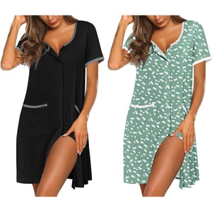 image:imageEkouaer 2 Pack Nightgowns for Women Button Down Houese Dress with PocketsBlackGreen Dandelion