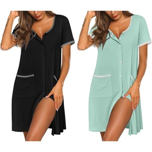 image:imageEkouaer 2 Pack Nightgowns for Women Button Down Houese Dress with PocketsBlackMint Green