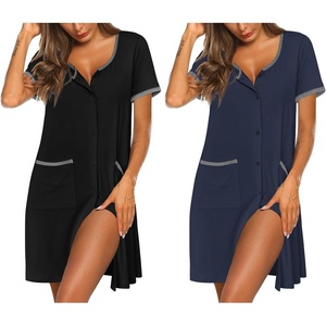 image:imageEkouaer 2 Pack Nightgowns for Women Button Down Houese Dress with PocketsBlackNavy Blue