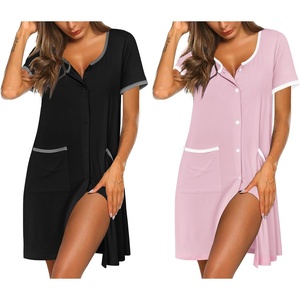 image:imageEkouaer 2 Pack Nightgowns for Women Button Down Houese Dress with PocketsBlackPink