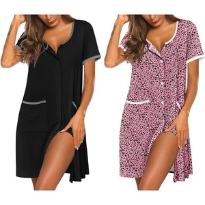 image:imageEkouaer 2 Pack Nightgowns for Women Button Down Houese Dress with PocketsBlackPink Leopard