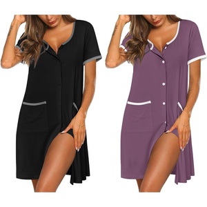 image:imageEkouaer 2 Pack Nightgowns for Women Button Down Houese Dress with PocketsBlackPurple
