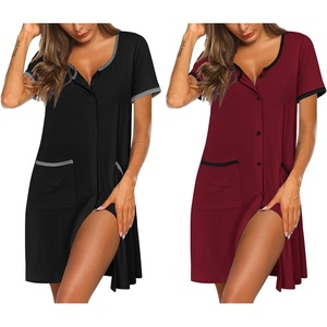 image:imageEkouaer 2 Pack Nightgowns for Women Button Down Houese Dress with PocketsBlackWine Red