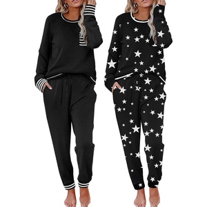 image:imageEkouaer 2 Pack Womens Pajama Sets Long Sleeve Lounge Sets Soft Pj Loungewear SleepwearBlackBlack Star