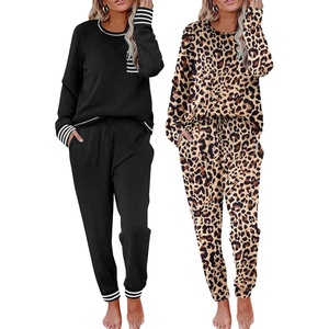 image:imageEkouaer 2 Pack Womens Pajama Sets Long Sleeve Lounge Sets Soft Pj Loungewear SleepwearBlackLeopard