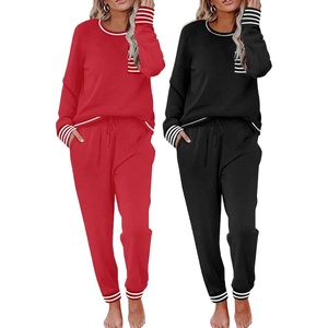 image:imageEkouaer 2 Pack Womens Pajama Sets Long Sleeve Lounge Sets Soft Pj Loungewear SleepwearBlackTrue Red