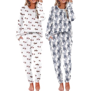 image:imageEkouaer 2 Pack Womens Pajama Sets Long Sleeve Lounge Sets Soft Pj Loungewear SleepwearCute DogCute Cat
