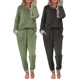 image:imageEkouaer 2 Pack Womens Pajama Sets Long Sleeve Lounge Sets Soft Pj Loungewear SleepwearDeep GreyArmy Green