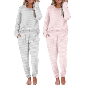 image:imageEkouaer 2 Pack Womens Pajama Sets Long Sleeve Lounge Sets Soft Pj Loungewear SleepwearGrey StripesPink Stripes