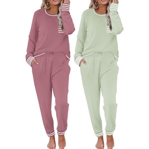 image:imageEkouaer 2 Pack Womens Pajama Sets Long Sleeve Lounge Sets Soft Pj Loungewear SleepwearLight GreenDusty Pink