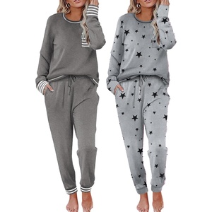 image:imageEkouaer 2 Pack Womens Pajama Sets Long Sleeve Lounge Sets Soft Pj Loungewear SleepwearMiddle GreyBlack Star
