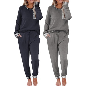 image:imageEkouaer 2 Pack Womens Pajama Sets Long Sleeve Lounge Sets Soft Pj Loungewear SleepwearNavy BlueGrey