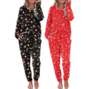 image:imageEkouaer 2 Pack Womens Pajama Sets Long Sleeve Lounge Sets Soft Pj Loungewear SleepwearRed ChirstmasBlack Chirstmas
