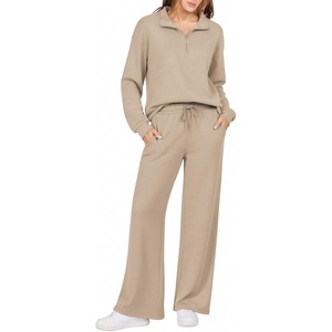 image:imageEkouaer 2 Piece Sets for Women Half Zip Lounge Sets Matching Fall OutfitsBeige