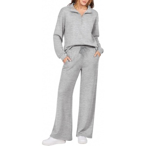 image:imageEkouaer 2 Piece Sets for Women Half Zip Lounge Sets Matching Fall OutfitsLight Gray