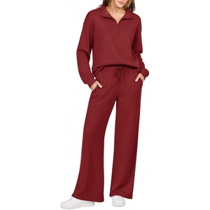 image:imageEkouaer 2 Piece Sets for Women Half Zip Lounge Sets Matching Fall OutfitsWine Red