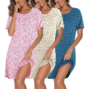image:imageEkouaer 3 Pack Nightgowns for Women Short Sleeve Sleepshirt Night ShirtsPink FloralYellow FloralDog Footprints