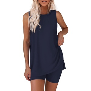 image:imageEkouaer Biker Short Sets Womens 2 Piece Lounge Set Summer Matching OutfitsNavy