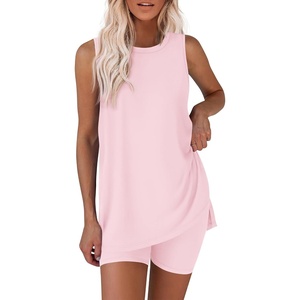 image:imageEkouaer Biker Short Sets Womens 2 Piece Lounge Set Summer Matching OutfitsPink