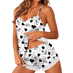 image:imageEkouaer Lingerie for Women Sexy Satin Silk Pajama Sets Lace Cami Short PjWhite Cow