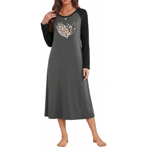 image:imageEkouaer Long Sleeve Nightgowns for Women Calf Length Sleep ShirtsDark Grey Heart