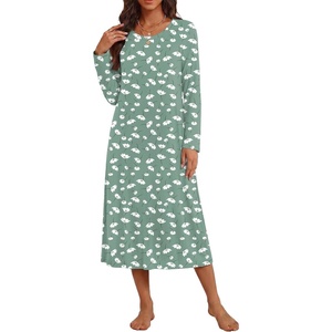image:imageEkouaer Long Sleeve Nightgowns for Women Calf Length Sleep ShirtsGreen Floral