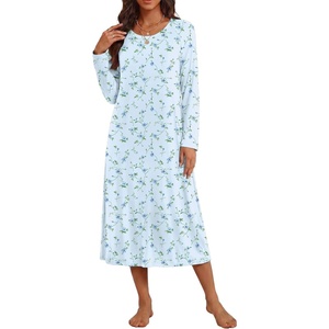 image:imageEkouaer Long Sleeve Nightgowns for Women Calf Length Sleep ShirtsLight Blue Flower