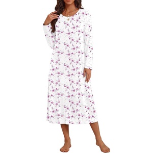 image:imageEkouaer Long Sleeve Nightgowns for Women Calf Length Sleep ShirtsPink Floral