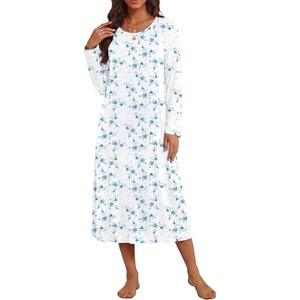 image:imageEkouaer Long Sleeve Nightgowns for Women Calf Length Sleep ShirtsWhite Floral