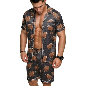 image:imageEkouaer Mens Silk Satin Pajamas Set Short Sleeve Button Up Lounge Pjs SetLeopard Yak