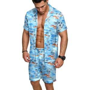 image:imageEkouaer Mens Silk Satin Pajamas Set Short Sleeve Button Up Lounge Pjs SetSerene Blue