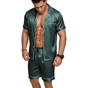 image:imageEkouaer Mens Silk Satin Pajamas Set Short Sleeve Button Up Lounge Pjs SetTeal