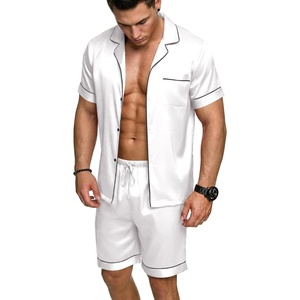 image:imageEkouaer Mens Silk Satin Pajamas Set Short Sleeve Button Up Lounge Pjs SetWhite