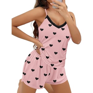 image:imageEkouaer Pajama Sets for Women Cute Printed Lace Cami Pj Shorts SetBlack Heart