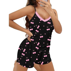image:imageEkouaer Pajama Sets for Women Cute Printed Lace Cami Pj Shorts SetBlck Cherry