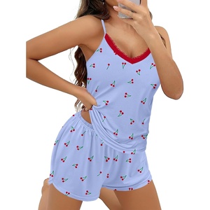 image:imageEkouaer Pajama Sets for Women Cute Printed Lace Cami Pj Shorts SetBlue Cherry