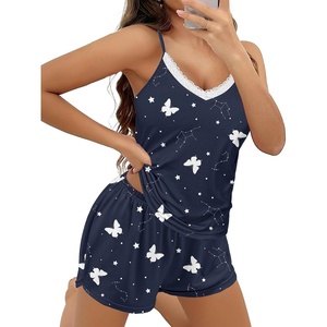 image:imageEkouaer Pajama Sets for Women Cute Printed Lace Cami Pj Shorts SetNavy Blue Star
