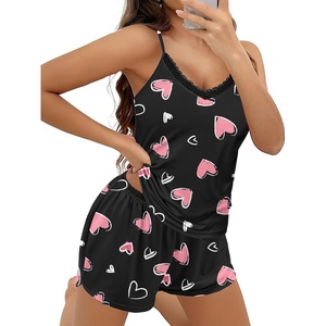 image:imageEkouaer Pajama Sets for Women Cute Printed Lace Cami Pj Shorts SetPink Heart