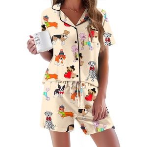 image:imageEkouaer Pajamas Set for Women Short Sleeve Sleepwear Button Down Pj XSXXXLChampagne Dog Print