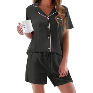 image:imageEkouaer Pajamas Set for Women Short Sleeve Sleepwear Button Down Pj XSXXXLDeep Flower Gray