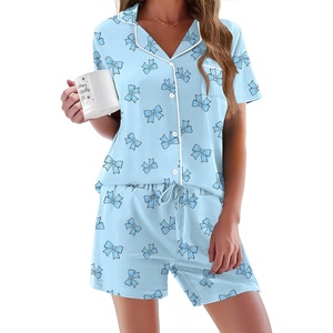 image:imageEkouaer Pajamas Set for Women Short Sleeve Sleepwear Button Down Pj XSXXXLLight Blue Bows