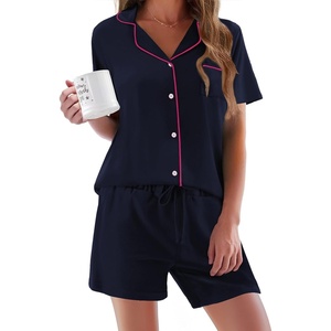 image:imageEkouaer Pajamas Set for Women Short Sleeve Sleepwear Button Down Pj XSXXXLNavy Blue