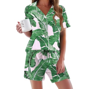 image:imageEkouaer Pajamas Set for Women Short Sleeve Sleepwear Button Down Pj XSXXXLPink Leaves