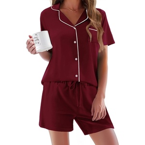 image:imageEkouaer Pajamas Set for Women Short Sleeve Sleepwear Button Down Pj XSXXXLWine Red