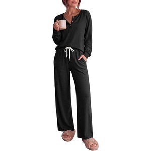 image:imageEkouaer Pajamas for Women Set Soft Longe Sleeve 2 Piece Lounge SetBlack