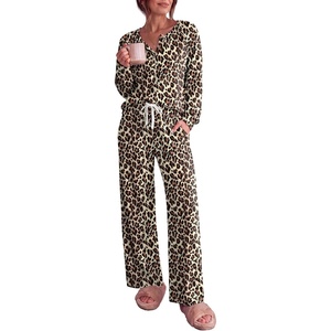 image:imageEkouaer Pajamas for Women Set Soft Longe Sleeve 2 Piece Lounge SetCheetah