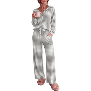 image:imageEkouaer Pajamas for Women Set Soft Longe Sleeve 2 Piece Lounge SetGrey Stripe
